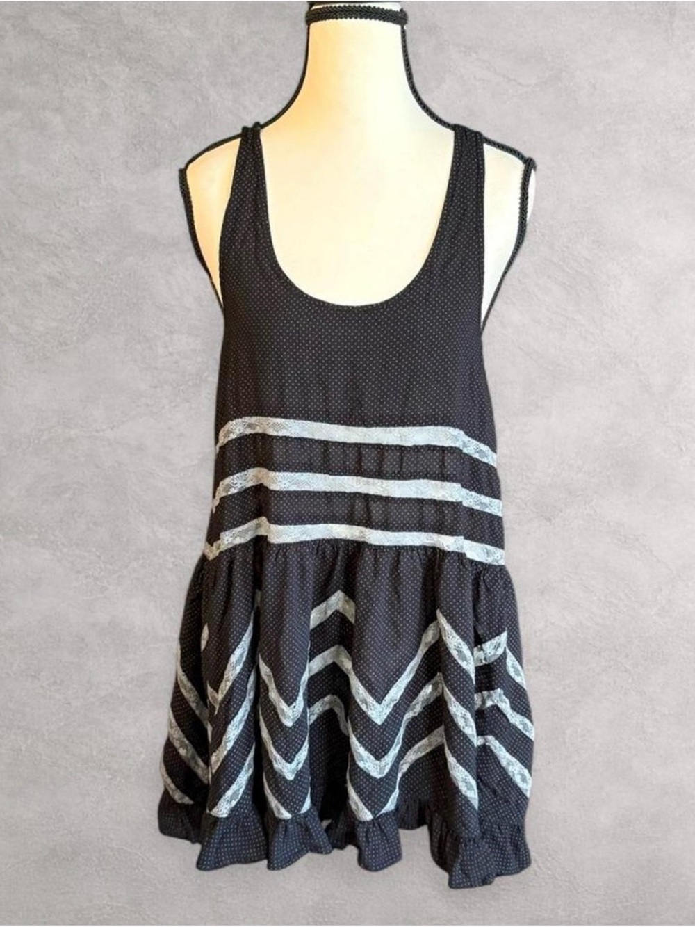 Free People Intimately Black Polka Dot Lace Trim Dress – Size Small